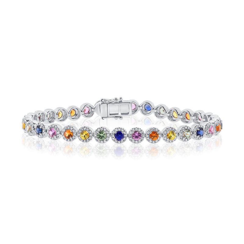 14K White Gold Diamond and Colored Gemstone Bracelet-Bracelets-Maurice's Jewelers-