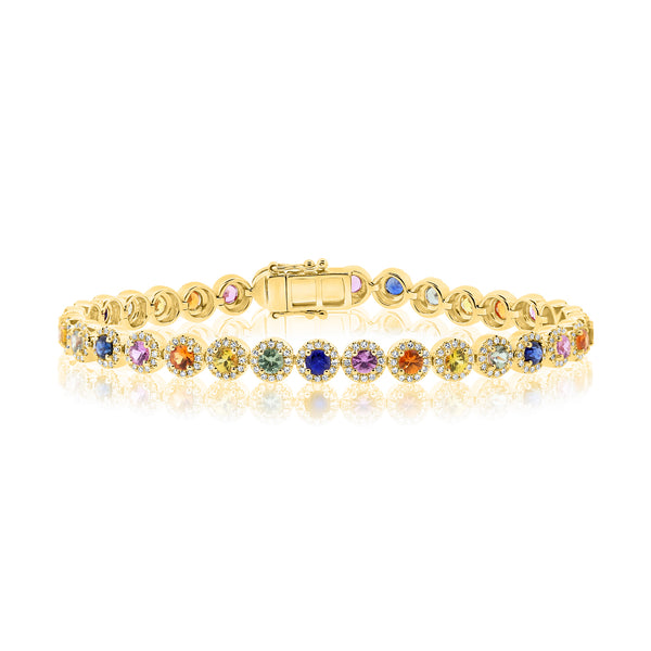 14K Yellow Gold Diamond and Colored Gemstone Bracelet-Bracelets-aaron jewelry-
