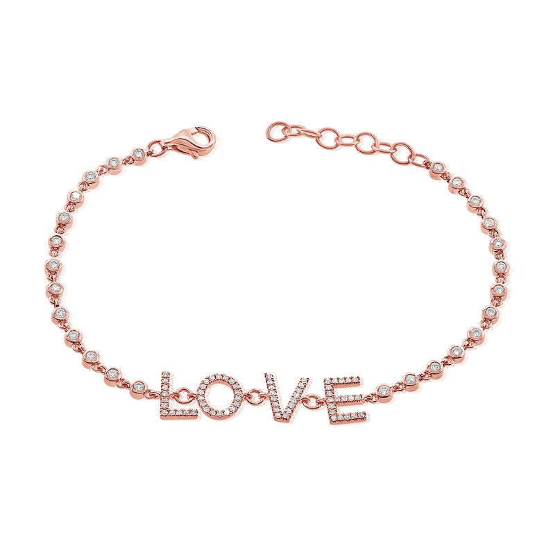 14K Rose Gold Diamond LOVE Bezel Bracelet