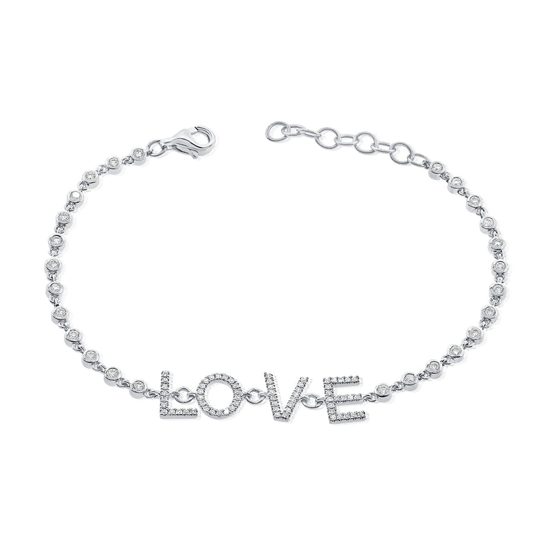 14K White Gold Diamond LOVE Bezel Bracelet-Bracelets-Maurice's Jewelers-WHITE GOLD-