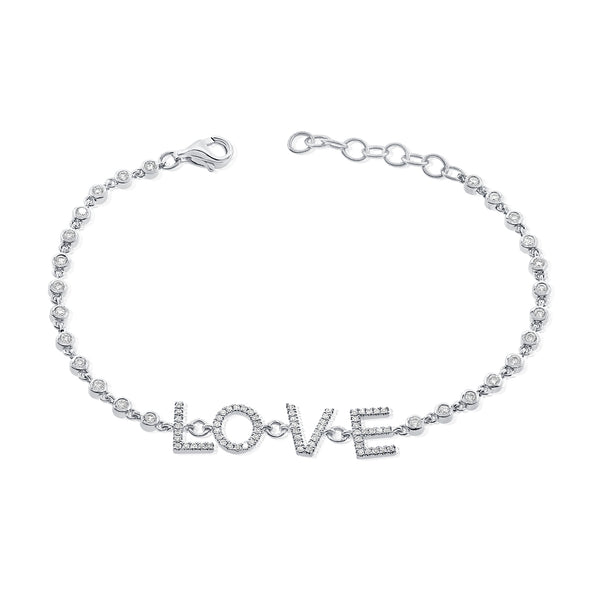 14K Yellow Gold Diamond LOVE Bezel Bracelet-Bracelets-aaron jewelry-WHITE GOLD-