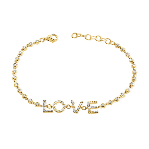 14K Yellow Gold Diamond LOVE Bezel Bracelet-Bracelets-aaron jewelry-YELLOW GOLD-