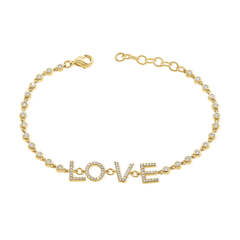 14K White Gold Diamond LOVE Bezel Bracelet-Bracelets-Maurice's Jewelers-YELLOW GOLD-
