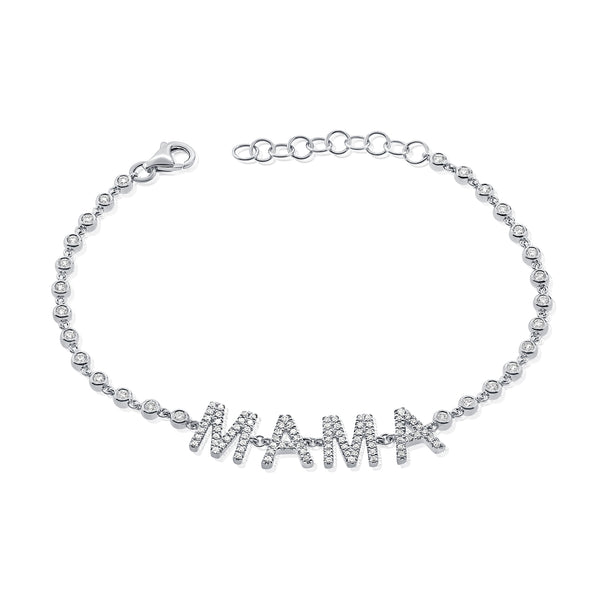 14K White Gold Diamond Mama Bezel Bracelet-Bracelets-Maurice's Jewelers-WHITE GOLD-