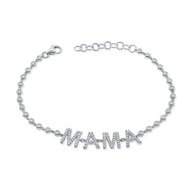 14K White Gold Diamond Mama Bezel Bracelet-Bracelets-Maurice's Jewelers-WHITE GOLD-