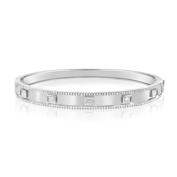 14K White Gold Diamond Hinged Bangle