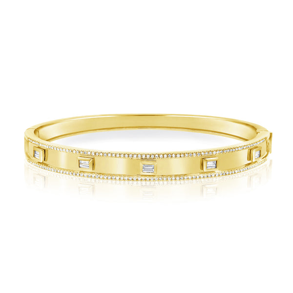 14K Yellow Gold Diamond Hinged Bangle