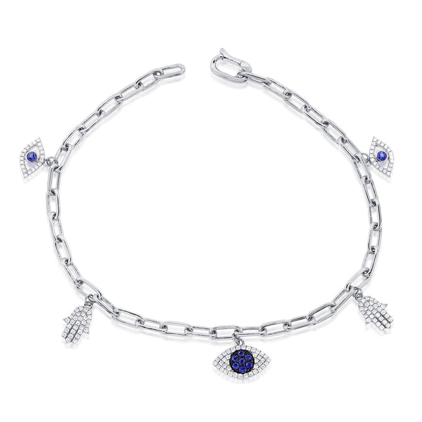 14K White Gold Diamond and Sapphire Charm Bracelet