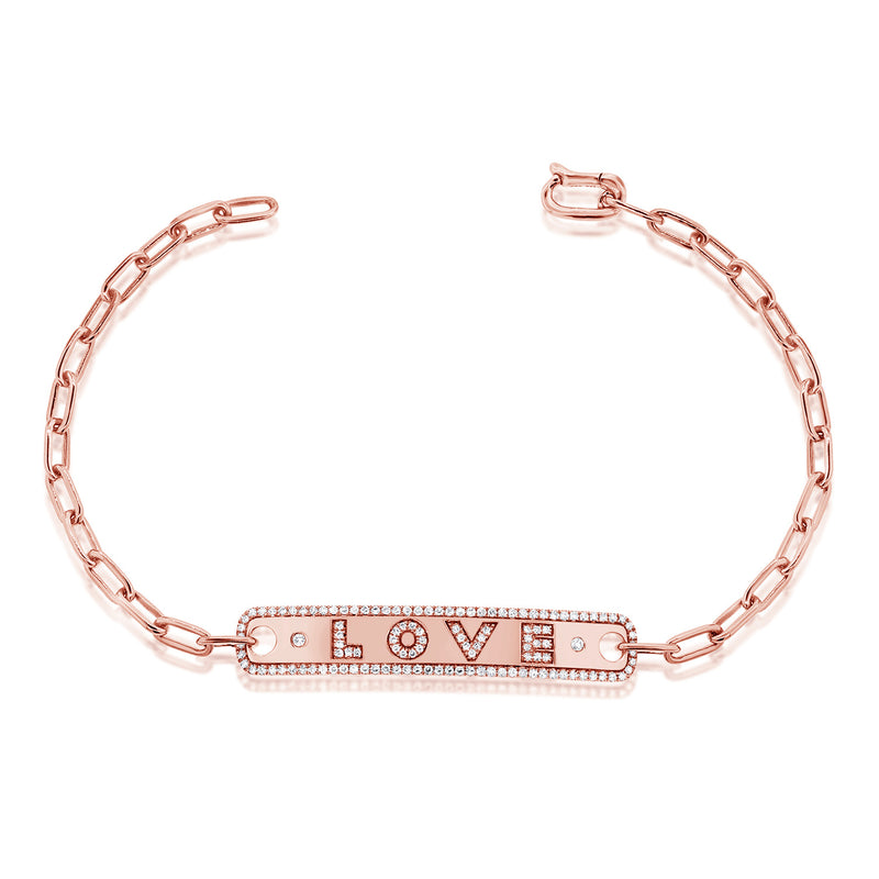 14K Yellow Gold Diamond "Love" Bar Bracelet
