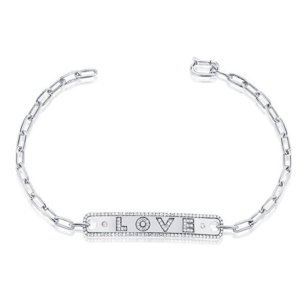 14K Yellow Gold Diamond "Love" Bar Bracelet-Bracelets-aaron jewelry-WHITE GOLD-