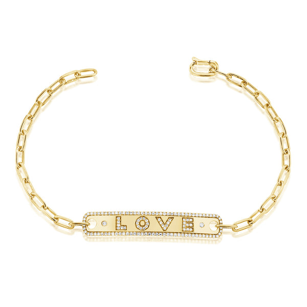14K Yellow Gold Diamond "Love" Bar Bracelet-Bracelets-aaron jewelry-YELLOW GOLD-