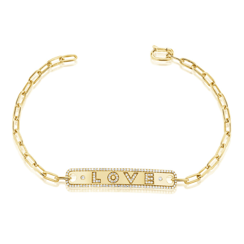 14K Yellow Gold Diamond "Love" Bar Bracelet