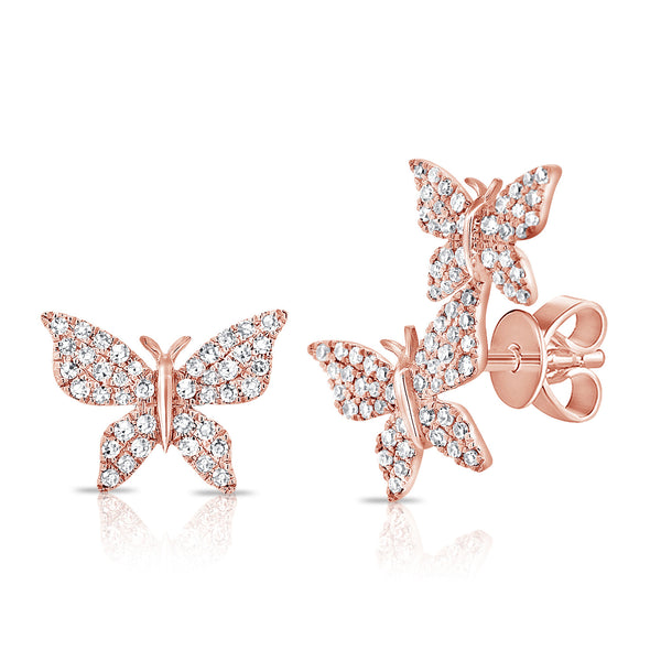 14K Rose Gold Diamond Butterfly Stud Earrings