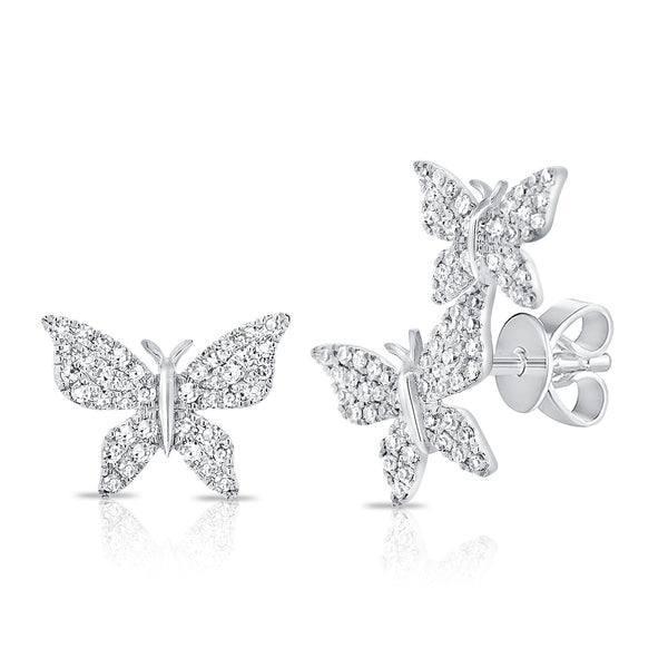 14K White Gold Diamond Butterfly Stud Earrings-EARRINGS-Maurice's Jewelers-