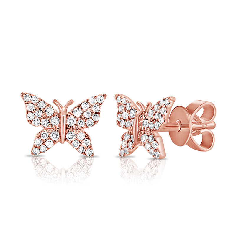 14K Rose Gold Diamond Pave Butterfly Stud Earrings