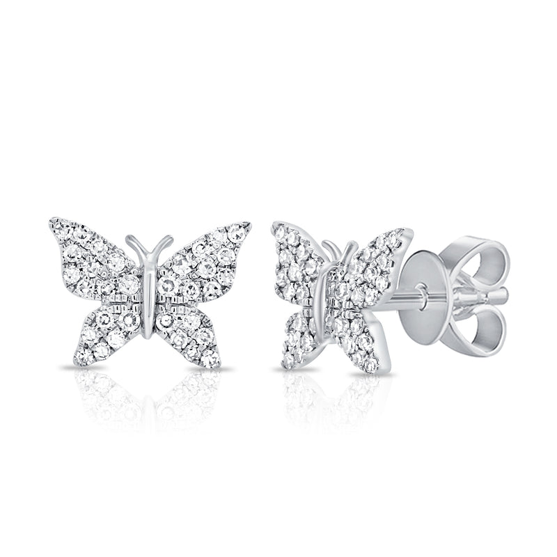 14K White Gold Diamond Pave Butterfly Stud Earrings