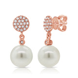 14K White Gold Diamond Disc + Pearl Earrings-EARRINGS-Maurice's Jewelers-ROSE GOLD-