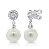 14K White Gold Diamond Disc + Pearl Earrings-EARRINGS-Maurice's Jewelers-WHITE GOLD-