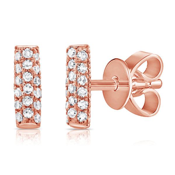 14K Rose Gold Diamond Pave Mini Bar Earrings