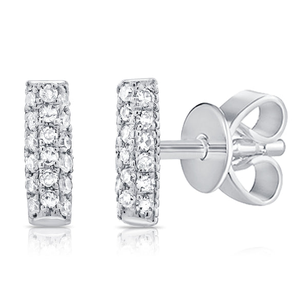 14K White Gold Diamond Pave Mini Bar Earrings-EARRINGS-aaron jewelry-WHITE GOLD-