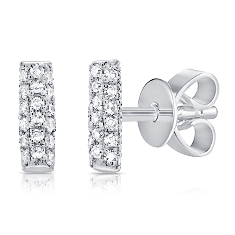 14K White Gold Diamond Pave Mini Bar Earrings-EARRINGS-aaron jewelry-WHITE GOLD-