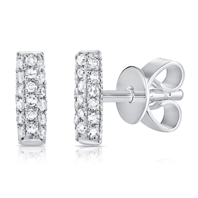 14K White Gold Diamond Pave Mini Bar Earrings