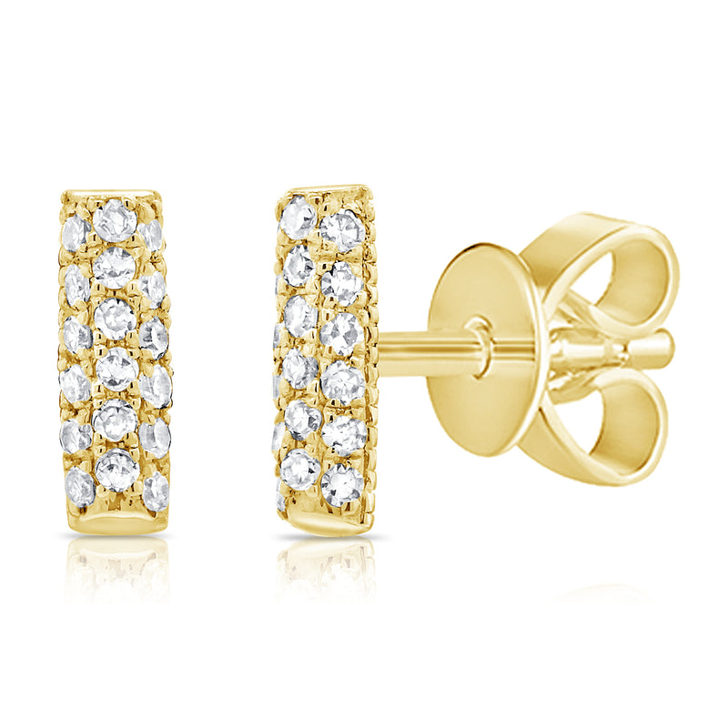 14K White Gold Diamond Pave Mini Bar Earrings-EARRINGS-aaron jewelry-YELLOW GOLD-