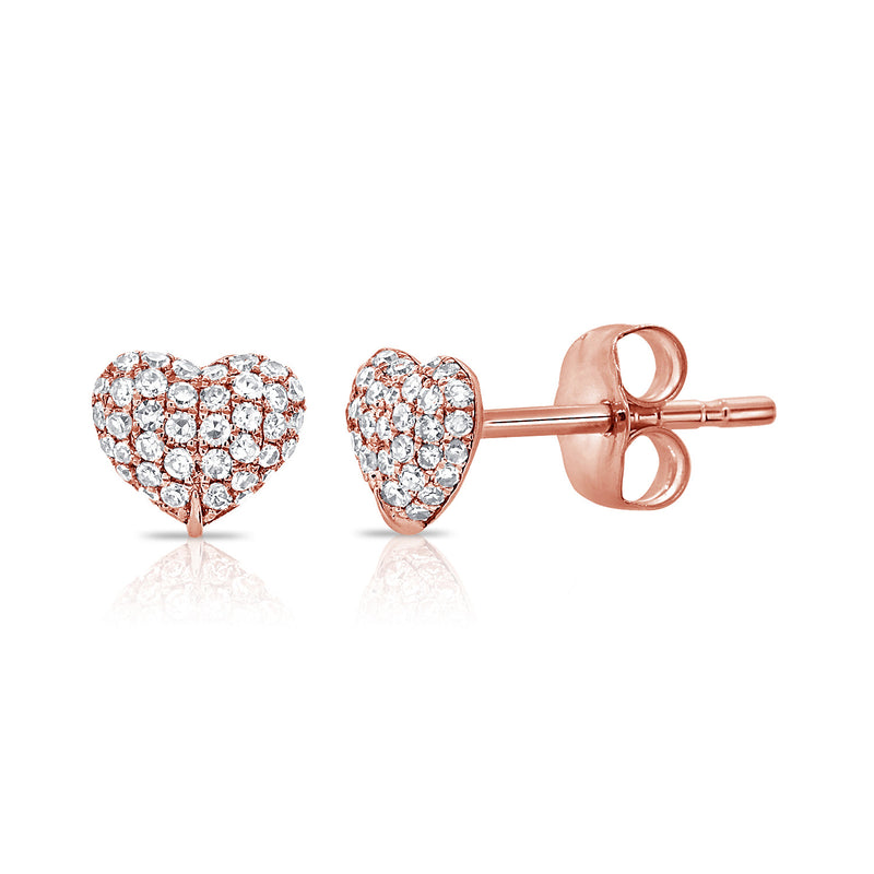 14K Rose Gold Diamond Puffy Heart Stud Earrings