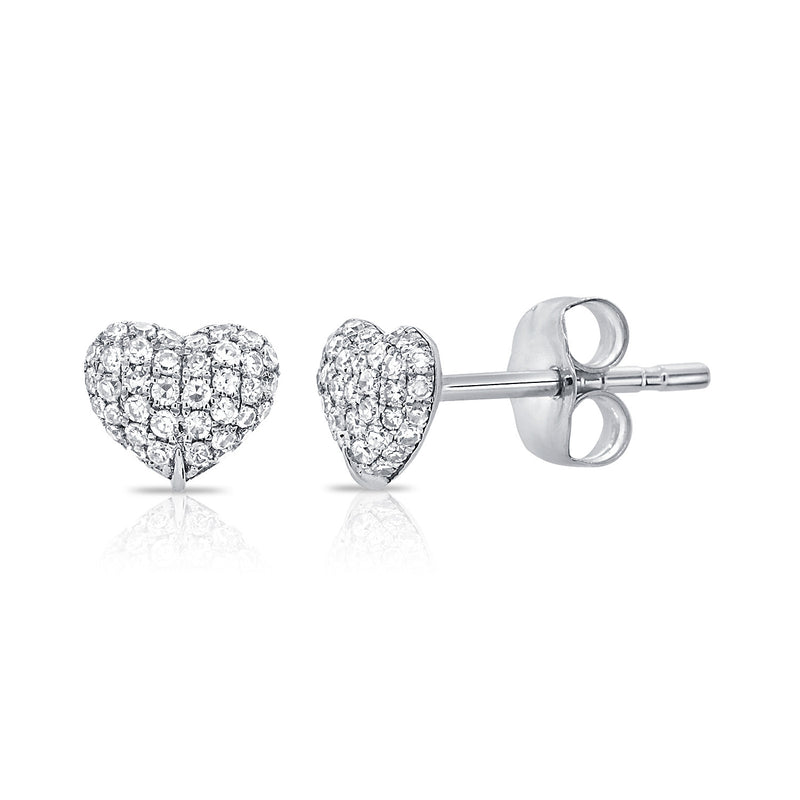 14K White Gold Diamond Puffy Heart Stud Earrings