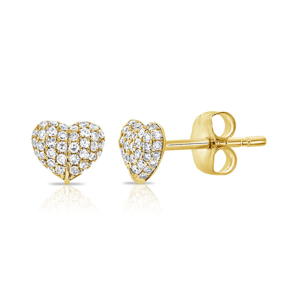 14K Yellow Gold Diamond Puffy Heart Stud Earrings-EARRINGS-aaron jewelry-