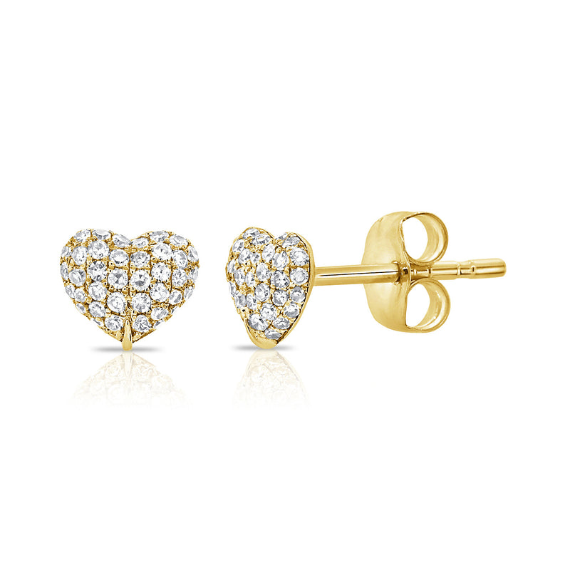 14K Yellow Gold Diamond Puffy Heart Stud Earrings