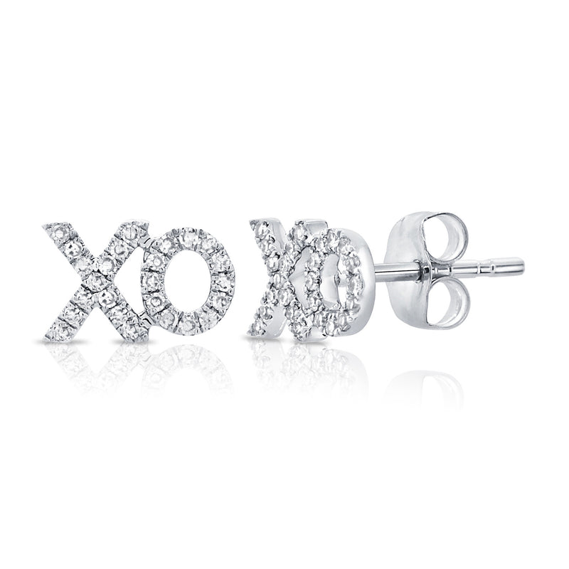 14K White Gold Diamond "XO" Stud Earrings