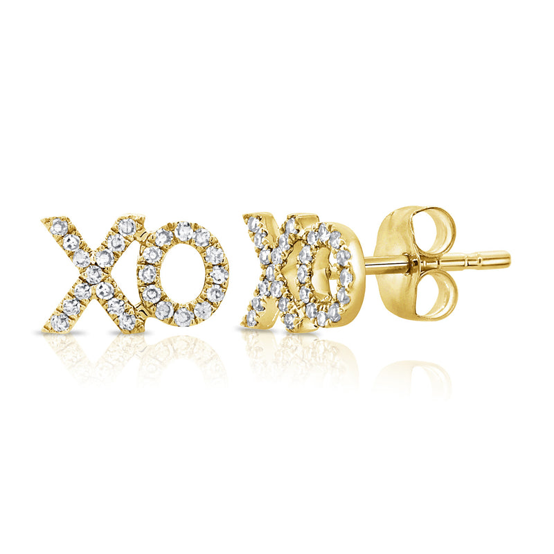 14K Yellow Gold Diamond "XO" Stud Earrings-EARRINGS-aaron jewelry-