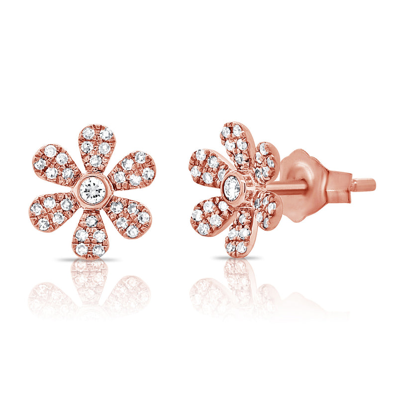14K Rose Gold Diamond Flower Earrings-Earrings-Maurice's Jewelers-ROSE GOLD-