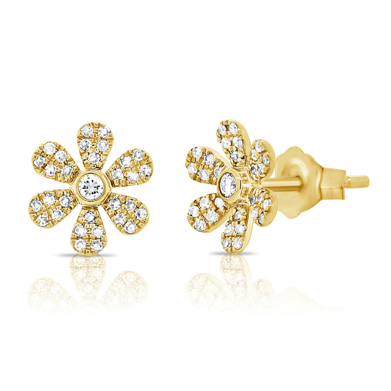 14K Rose Gold Diamond Flower Earrings-Earrings-Maurice's Jewelers-YELLOW GOLD-