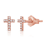 14K Rose Gold Diamond Cross Stud Earrings
