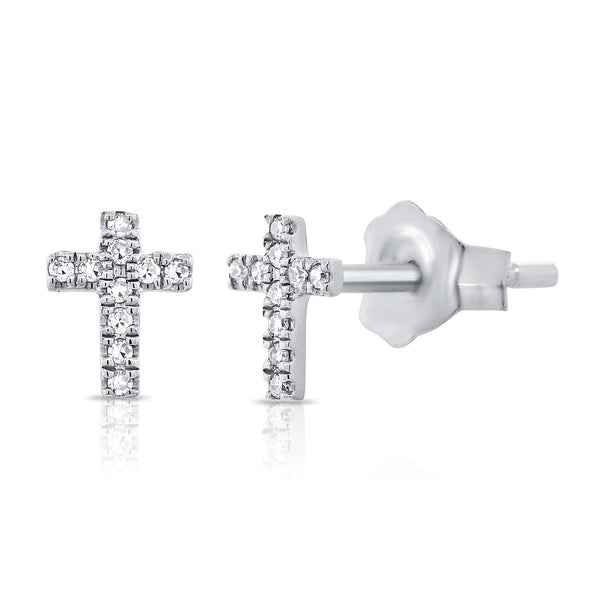 14K Yellow Gold Diamond Cross Stud Earrings-EARRINGS-aaron jewelry-WHITE GOLD-