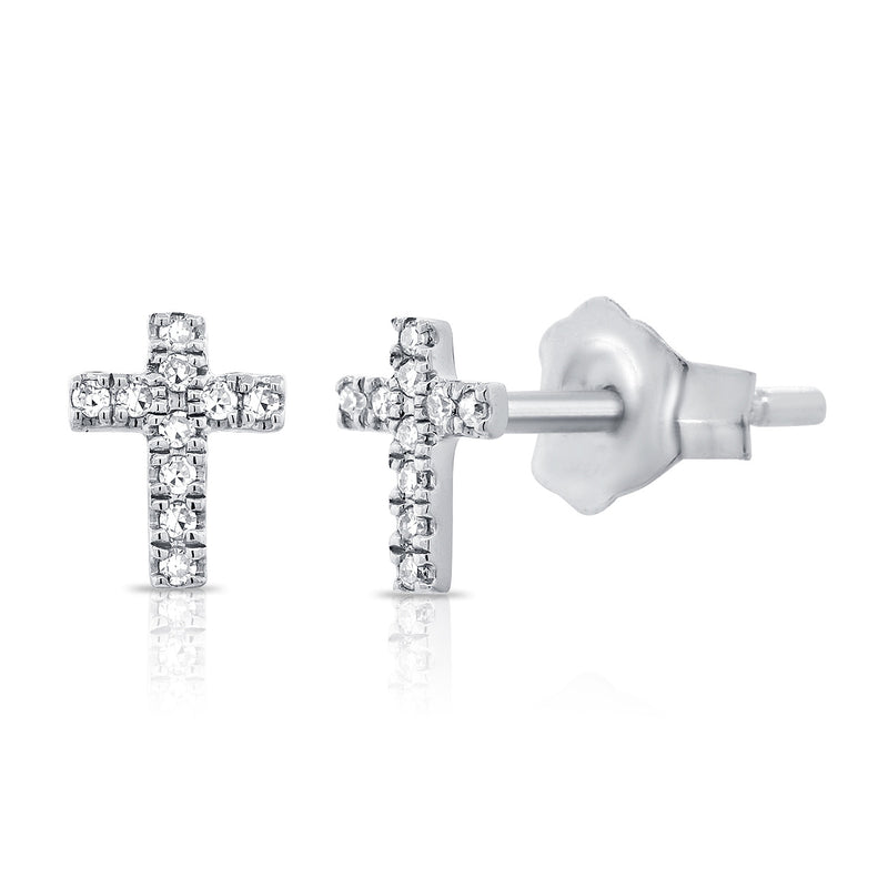 14K Rose Gold Diamond Cross Stud Earrings