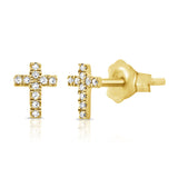 14K Rose Gold Diamond Cross Stud Earrings