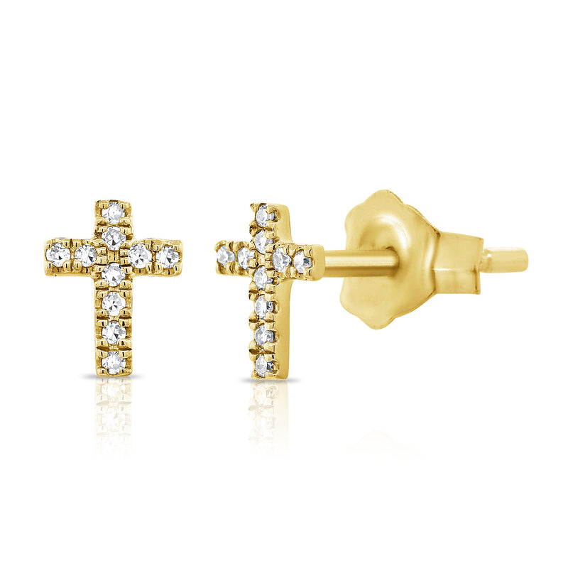 14K White Gold Diamond Cross Stud Earrings