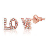 14K Rose Gold Diamond "Love" Stud Earrings