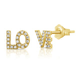 14K White Gold Diamond "Love" Stud Earrings
