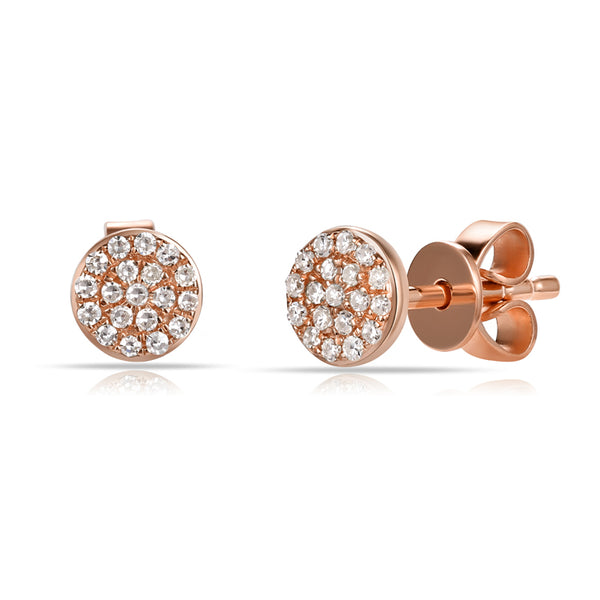 14K Rose Gold Diamond Disc Stud Earrings