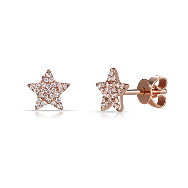 14K White Gold Diamond Star Stud Earrings-EARRINGS-aaron jewelry-ROSE GOLD-