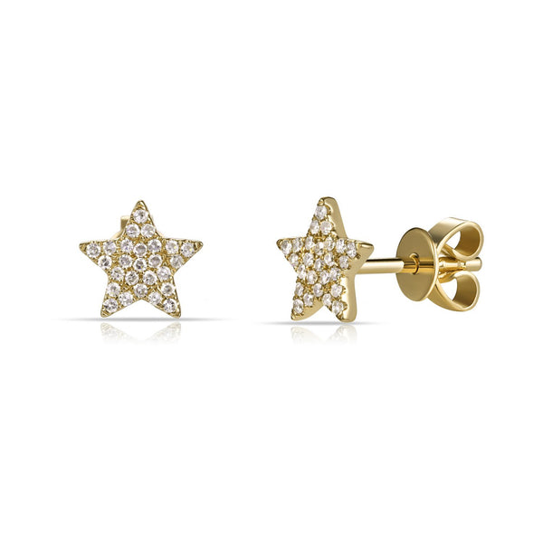 14K Yellow Gold Diamond Star Stud Earrings