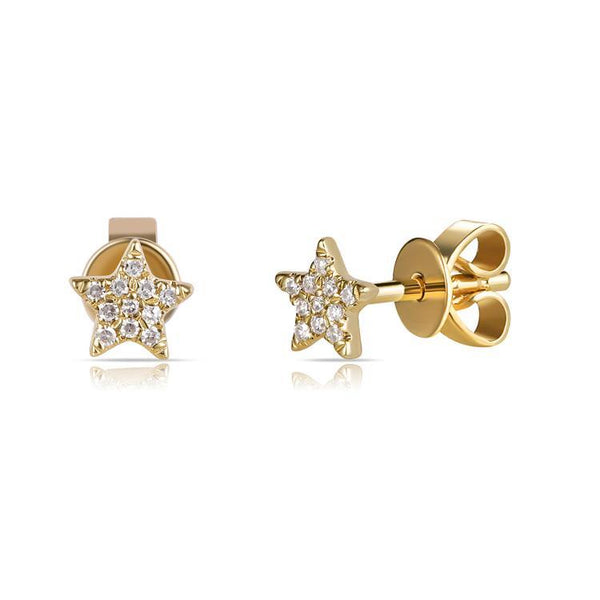 14K Yellow Gold Diamond Mini Star Stud Earrings