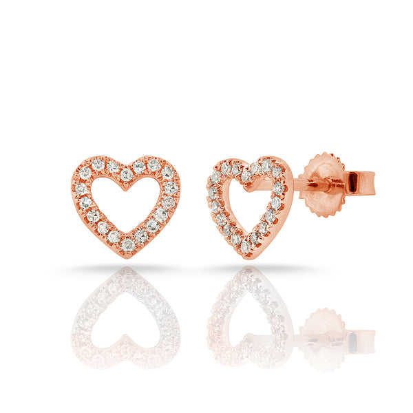 14K Rose Gold Diamond Open Heart Stud Earrings-Earrings-Maurice's Jewelers-ROSE GOLD-