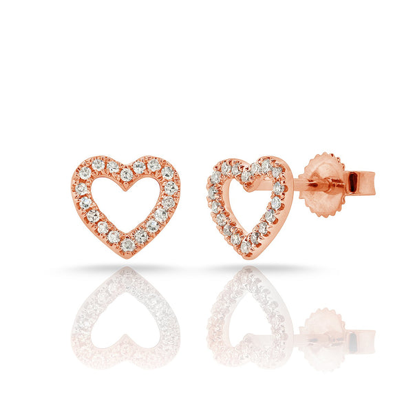 14K White Gold Diamond Open Heart Stud Earrings-Earrings-Maurice's Jewelers-ROSE GOLD-