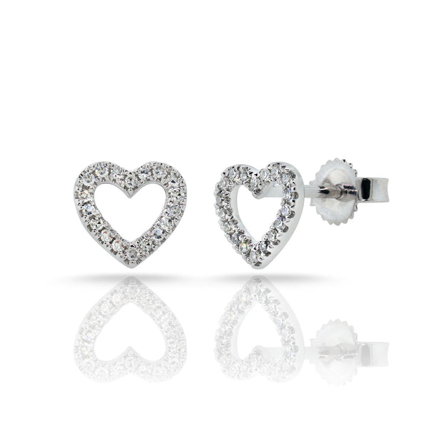 14K Yellow Gold Diamond Open Heart Stud Earrings