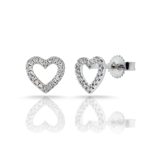 14K Rose Gold Diamond Open Heart Stud Earrings